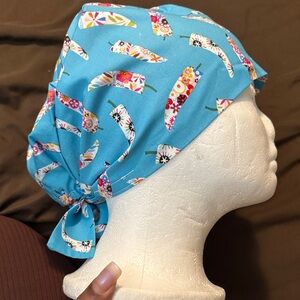 Floral Blue Scrub Cap